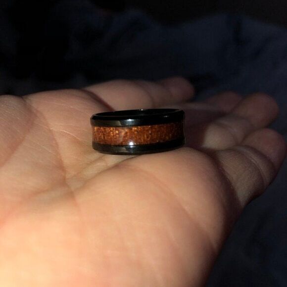 Men's Wedding Band Ring With Koa Wood Inlay - Koa Wood Inlay Wedding Ring - Picture 3 of 8